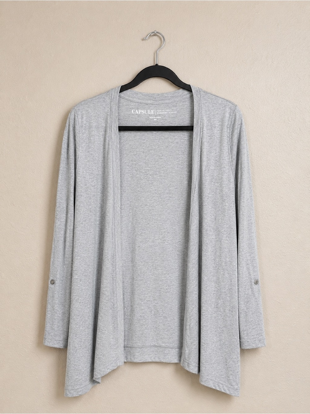 CAPSULE Draped Open-Front Cardigan in Heather Gray
